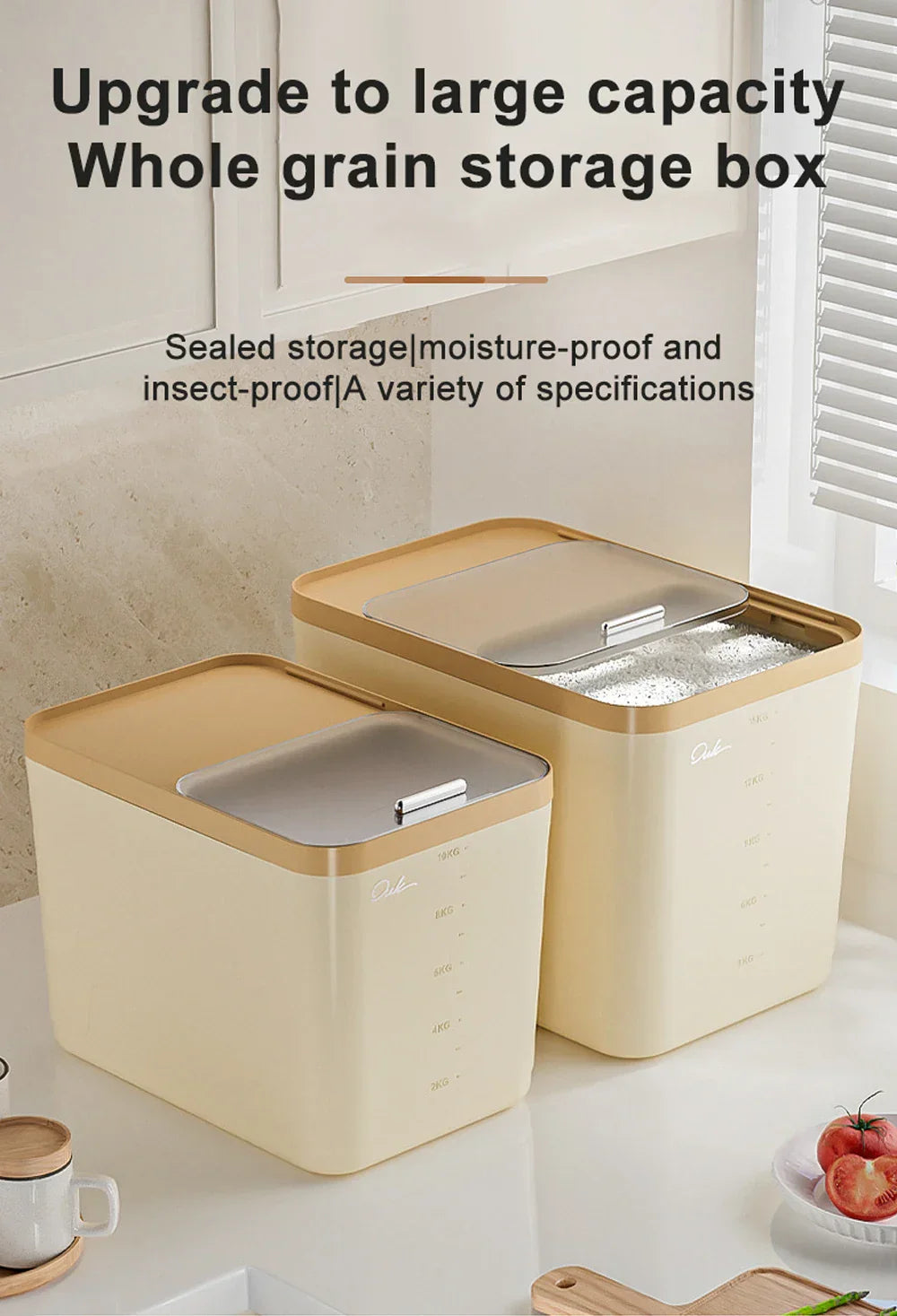 10KG Storage Container – Sealed Cereal, Pet Food, Rice, or Flour  Dispenser with Buckle